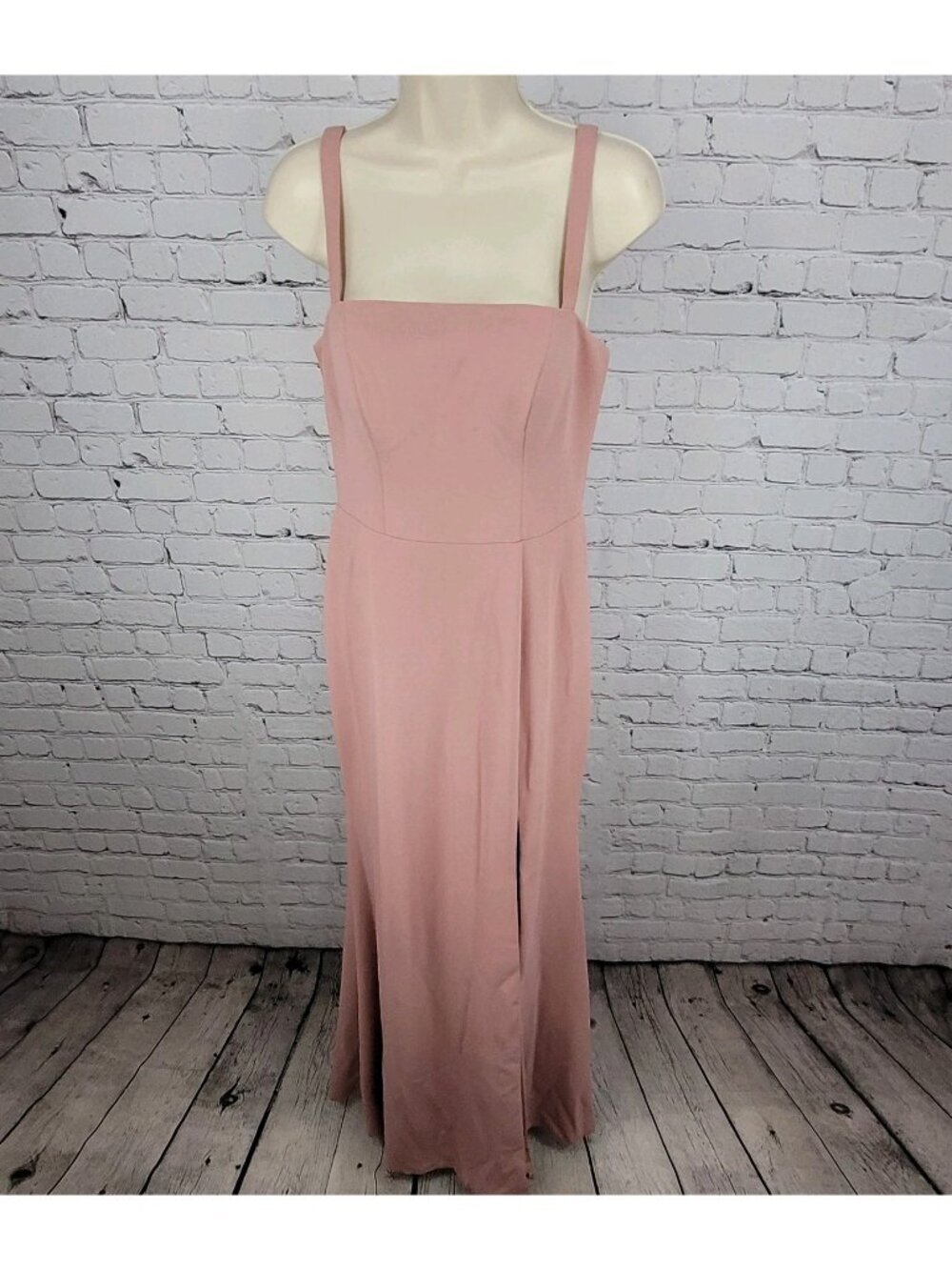 Azazie Pink Strappy Front Slit Square Neck Stretch Lined Bridesmaid Dress Size C